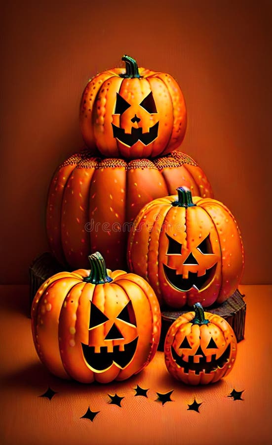 Ai generó una ilustración de las calabazas de halloween en una atmósfera oscura fotografía de archivo libre de regalías