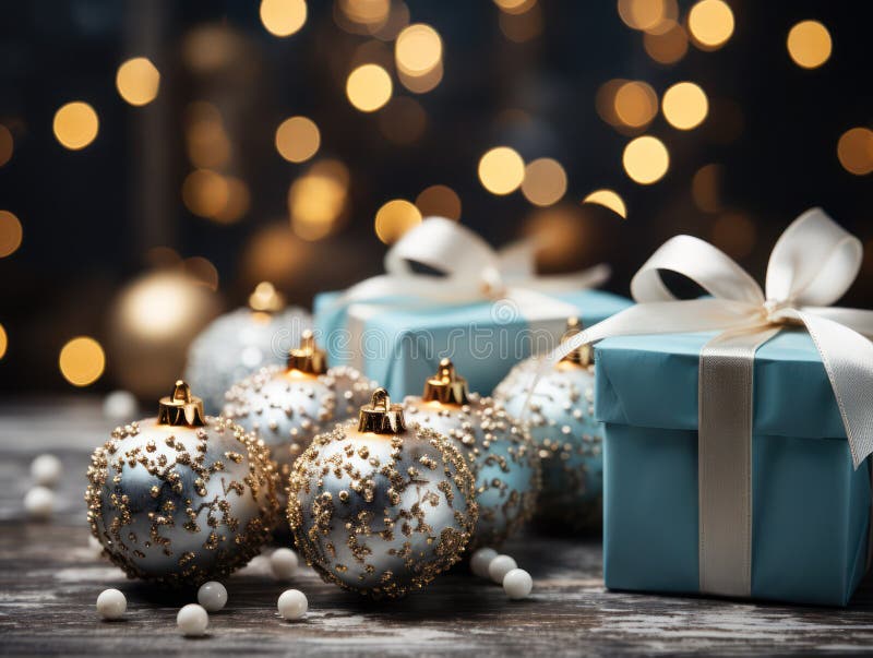 Ai generó una imagen festiva de adornos de navidad y cajas de regalo ilustración del vector