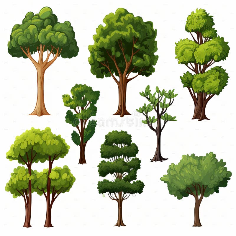 An AI generated illustration of park trees on a white background. An AI generated illustration of park trees on a white background