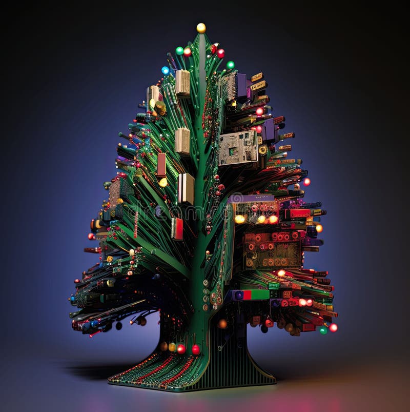 Ai ha generato l'illustrazione di un circuito adornato a natale di fili e tecnologia illustrazione vettoriale