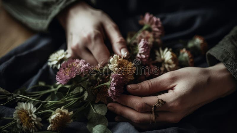 Ai ha generato l'illustrazione di una giovane donna che regge un assortimento di fiori colorati royalty illustrazione gratis
