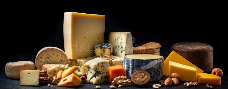 Ai ha generato un assortimento appetitoso di formaggi e noci su una tavola royalty illustrazione gratis