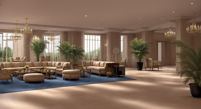 Ai ha generato un grande salotto con mobili di lusso e un incantevole lampadario royalty illustrazione gratis