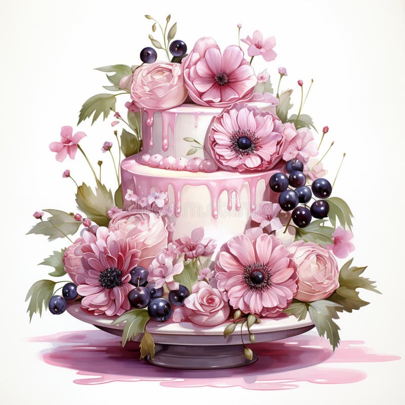 Ai ha prodotto l'illustrazione di una deliziosa torta nuziale con un assortimento di fiori colorati illustrazione vettoriale