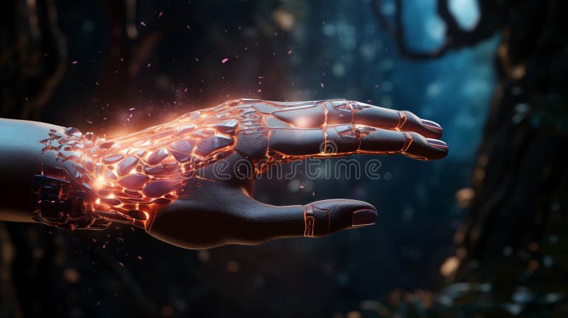 AI hand with a neural network cube showcasing advanced machine learning and cyber automation vector illustration