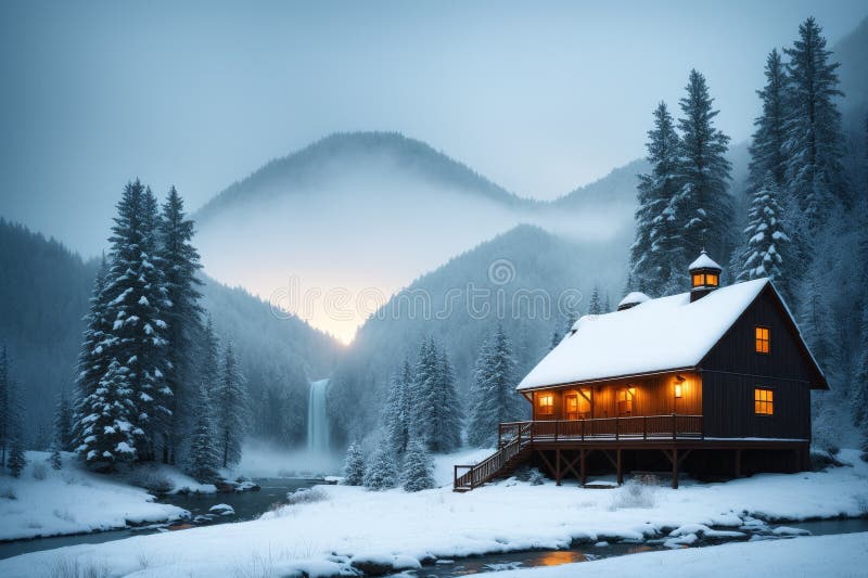 Cabin in the mountains vector illustration