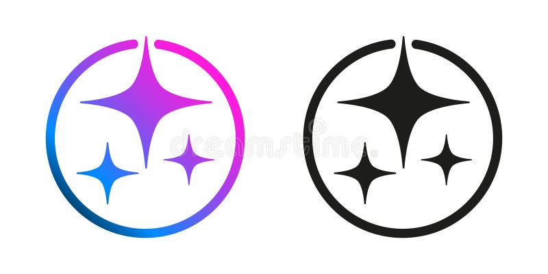 AI icon, artificial intelligence star logo generation, colored magic generate AI button, generated sign, chat with AI application stock illustration