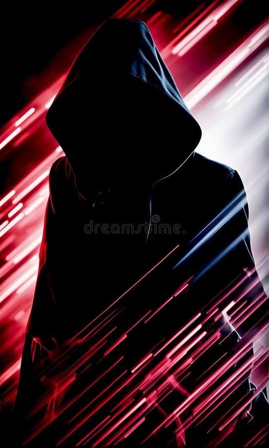 O ilustrare a unui hacker cu glugă în partea întunecată a orașului stock illustration