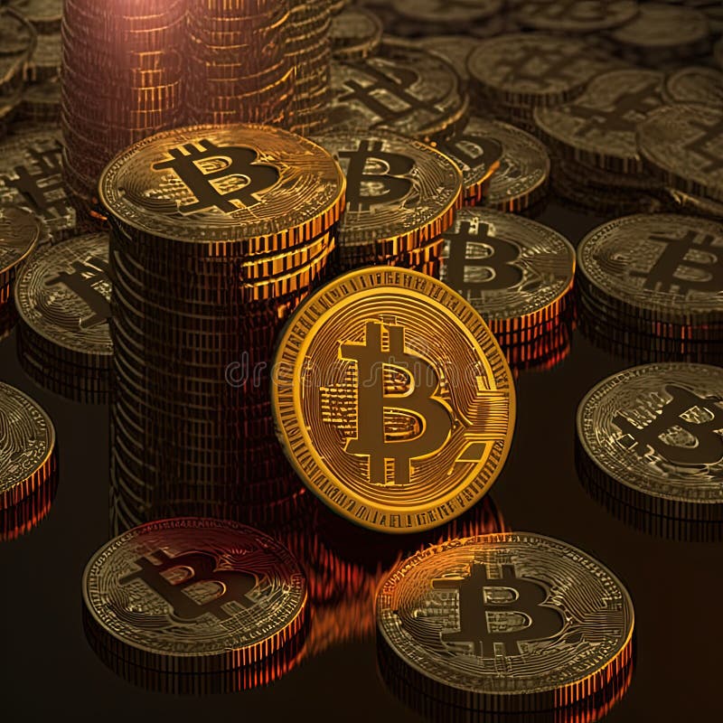 Ai midjourney illustration of bitcoins stock illustration