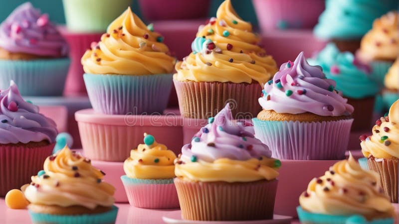 Ai illustrazione di un assortimento di cupcake colorati visualizzati su una tavoletta royalty illustrazione gratis