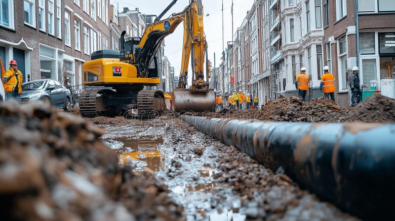 AI image generator of Excavator,an excavator striking an underground cable vector illustration