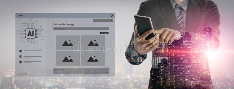 AI image generator interface enables image, AI, and generator process by converting user prompt into visual content using intelligent algorithms Vouch. Intelligent algorithms stock images, royalty-free photos and pictures