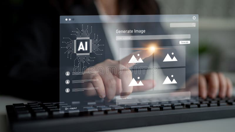 AI image generator interface enables image, AI, and generator process by converting user prompt into visual content using intelligent algorithms Latch. Intelligent algorithms stock images, royalty-free photos and pictures