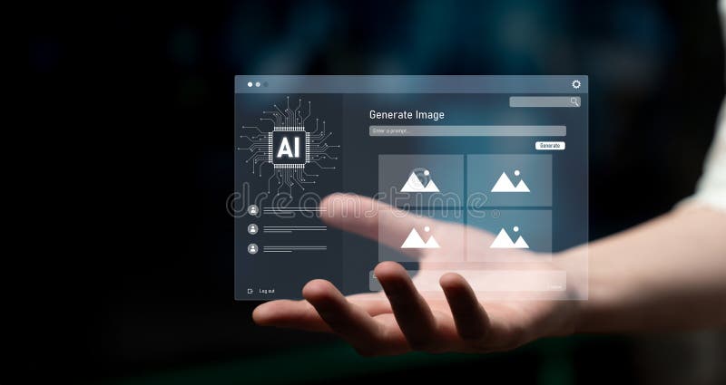 AI image generator interface enables image, AI, and generator process by converting user prompt into visual content using intelligent algorithms Latch. Intelligent algorithms stock images, royalty-free photos and pictures