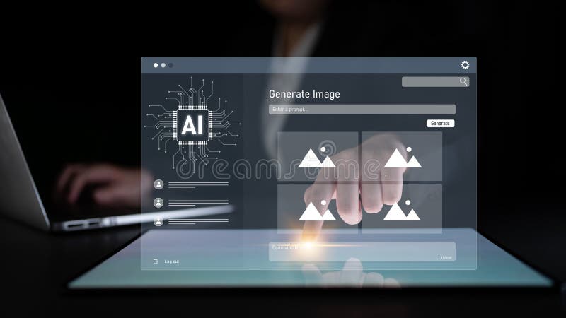 AI image generator interface enables image, AI, and generator process by converting user prompt into visual content using intelligent algorithms Latch. Intelligent algorithms stock images, royalty-free photos and pictures