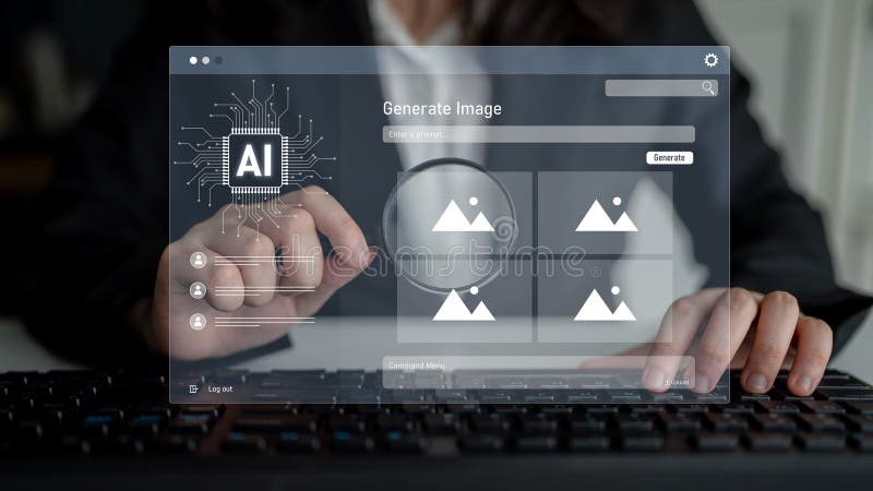 AI image generator interface enables image, AI, and generator process by converting user prompt into visual content using intelligent algorithms Latch. Intelligent algorithms stock images, royalty-free photos and pictures