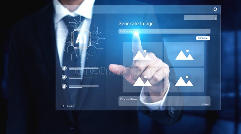 AI image generator interface enables image, AI, and generator process by converting user prompt into visual content using intelligent algorithms Vouch. Intelligent algorithms stock images, royalty-free photos and pictures