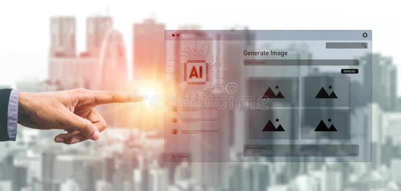 AI image generator interface enables image, AI, and generator process by converting user prompt into visual content using intelligent algorithms Vouch. Intelligent algorithms stock images, royalty-free photos and pictures