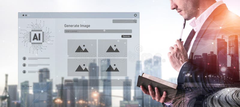 AI image generator interface enables image, AI, and generator process by converting user prompt into visual content using intelligent algorithms Vouch. Intelligent algorithms stock images, royalty-free photos and pictures