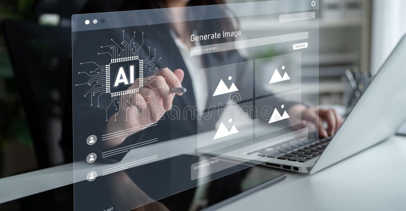 AI image generator interface enables image, AI, and generator process by converting user prompt into visual content using intelligent algorithms Latch. Intelligent algorithms stock images, royalty-free photos and pictures