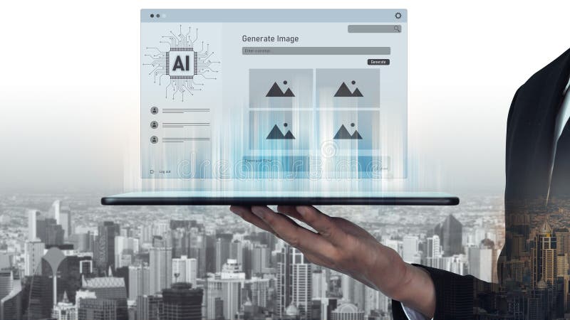 AI image generator interface enables image, AI, and generator process by converting user prompt into visual content using intelligent algorithms Vouch. Intelligent algorithms stock images, royalty-free photos and pictures