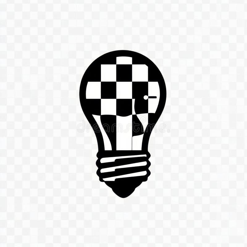 AI image. Lightbulb Chessboard, Creative Design with Intellectual Idea Symbolism in Black and stock illustration