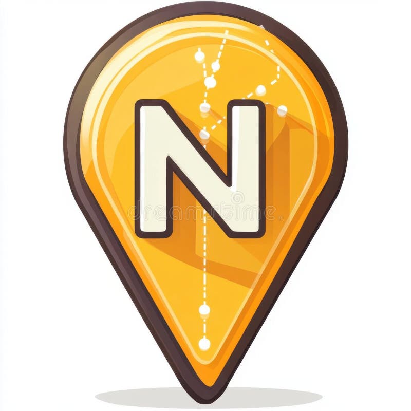 AI image, Yellow map pin with letter N location icon and abstract constellation design vector royalty free illustration