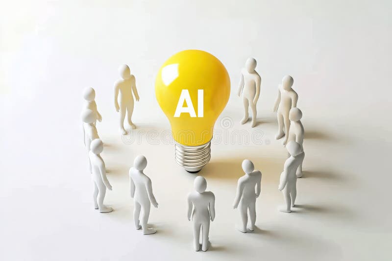 AI innovation: A bright yellow lightbulb with \'AI\' displayed, symbolizing a moment of creativity stock illustration