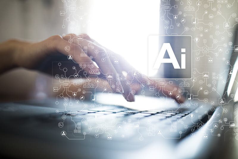 AI, inteligencia artificial, aprendizaje de máquina, redes neuronales y conceptos modernos de las tecnologías IOT y automatizació imagen de archivo