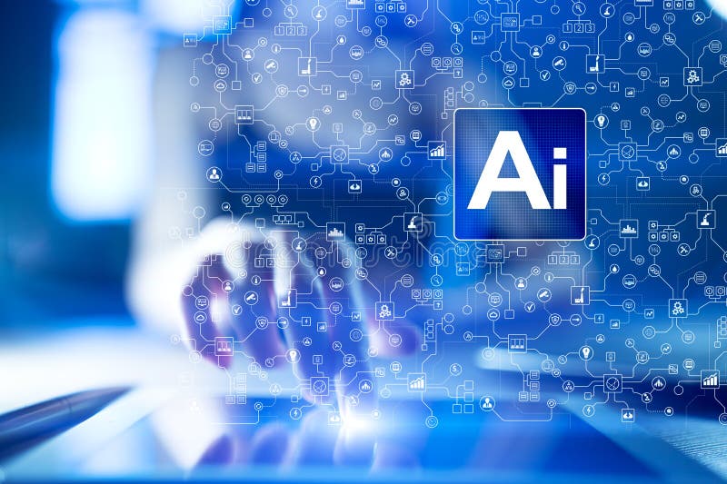 AI, inteligencia artificial, aprendizaje de máquina, redes neuronales y conceptos modernos de las tecnologías IOT y automatizació fotos de archivo