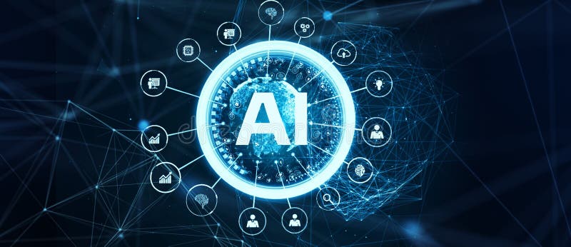 AI Learning and Artificial Intelligence Concept. Business, modern technology, internet and networking concept stock illustration