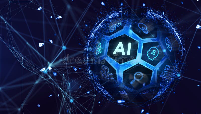 AI Learning and Artificial Intelligence Concept. Business, modern technology, internet and networking concept stock illustration