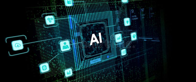 AI Learning and Artificial Intelligence Concept. Business, modern technology, internet and networking concept royalty free illustration