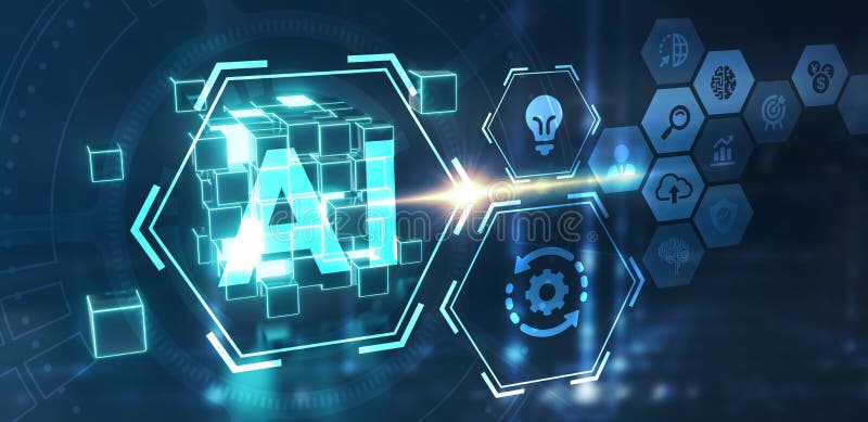 AI Learning and Artificial Intelligence Concept. Business, modern technology, internet and networking concept royalty free illustration
