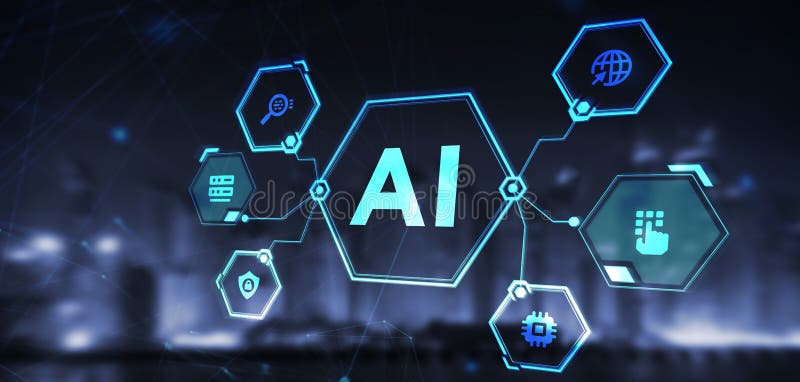 AI Learning and Artificial Intelligence Concept. Business, modern technology, internet and networking concept royalty free illustration