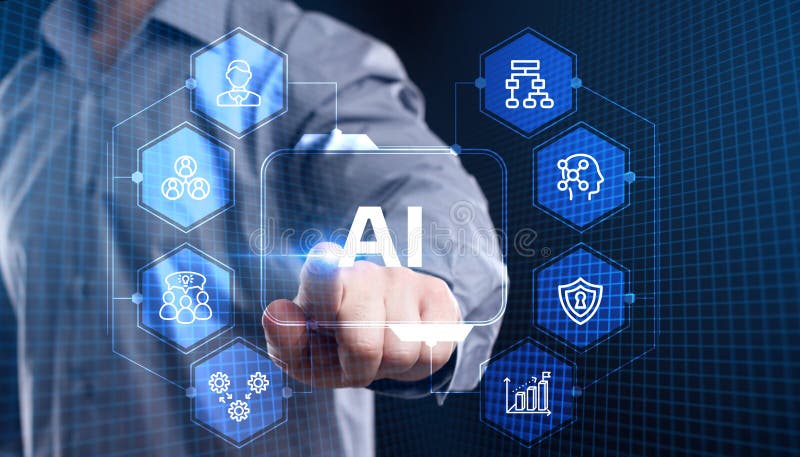 AI Learning and Artificial Intelligence Concept. Business, modern technology, internet and networking concept royalty free illustration