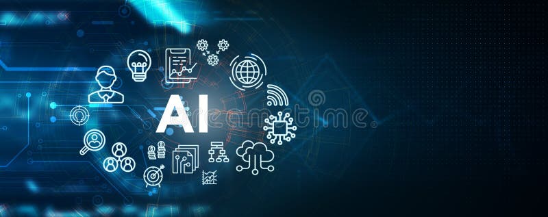 AI Learning and Artificial Intelligence Concept. Business, modern technology, internet and networking concept stock illustration