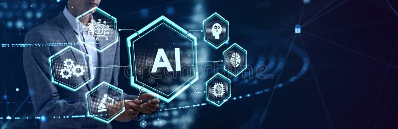 AI Learning and Artificial Intelligence Concept. Business, modern technology, internet and networking concept stock illustration