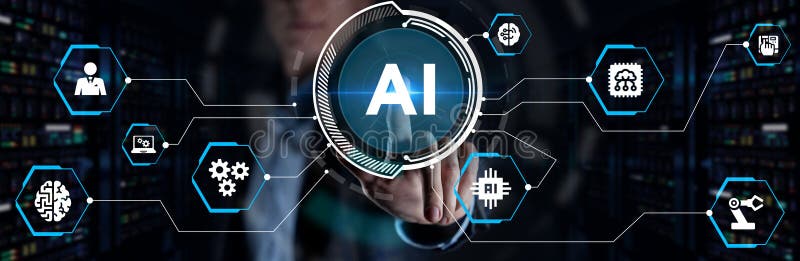 AI Learning and Artificial Intelligence Concept. Business, modern technology, internet and networking concept royalty free stock photo