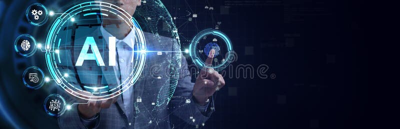 AI Learning and Artificial Intelligence Concept. Business, modern technology, internet and networking concept vector illustration