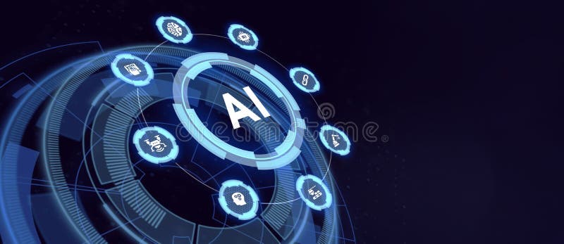 AI Learning and Artificial Intelligence Concept. Business, modern technology, internet and networking concept stock illustration