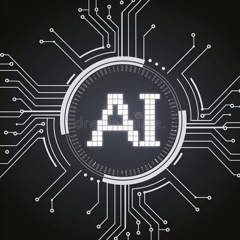 AI letters encased in circular circuitry emphasize artificial intelligences significance vector illustration