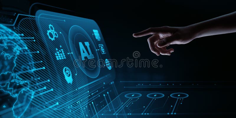 AI, Machine learning, Human hands touch digital screen. Big data, network, Science and artificial intelligence royalty free stock images