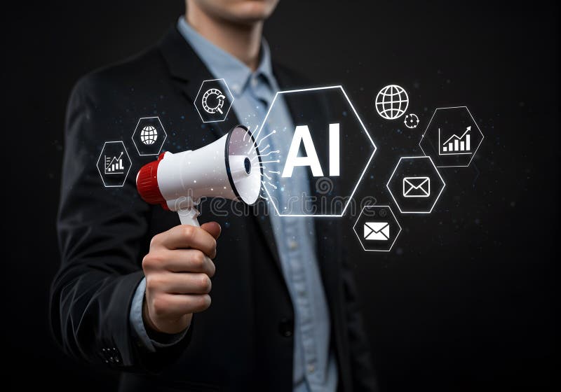 Ai artificial intelligence marketing with megaphone for business and digital transformation era vector illustration