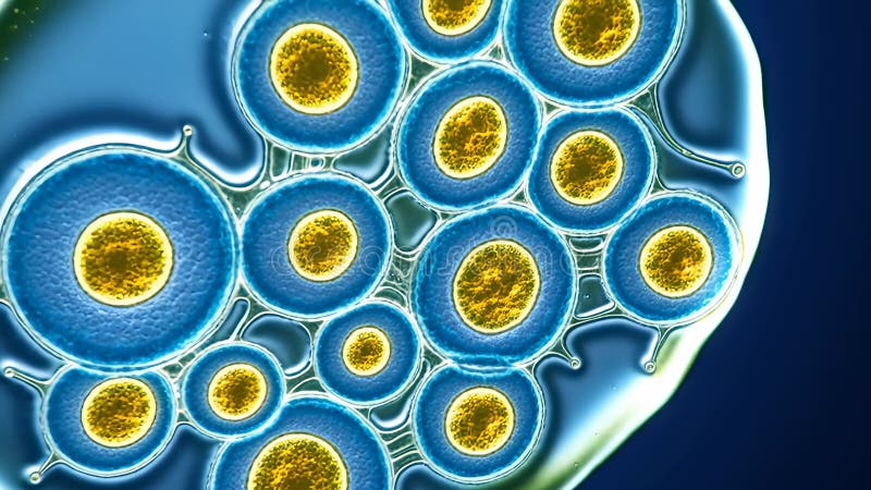 AI Microscopic view of blue yellow cells vector illustration