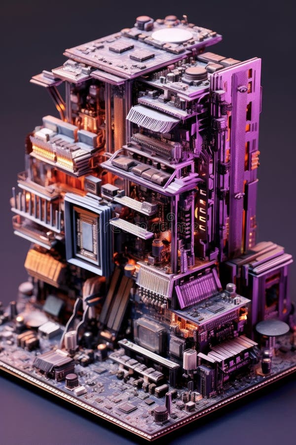Ai motherboard with computer chips stock illustration