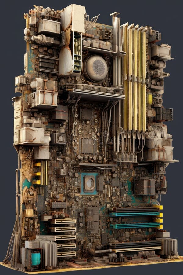 Ai motherboard with computer chips stock illustration