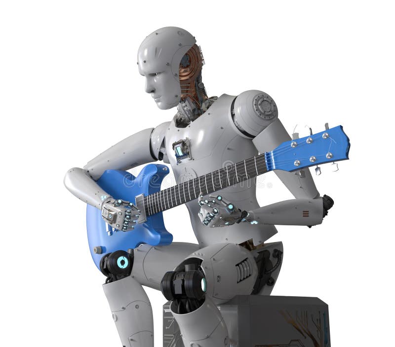 Ai music composer or generator with robot play guitar stock