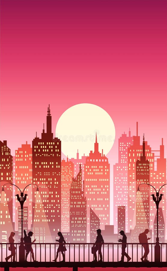 Downtown City Wallpaper in the Morning and Evening Landscape Wallpaper  Illustration Vector Style Sunlight Colorful Background Stock Vector -  Illustration of cartoon, cityscape: 173282652