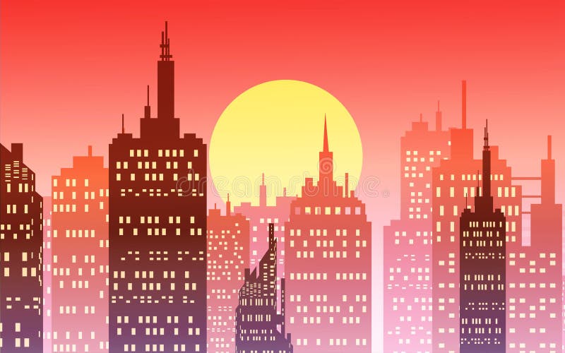 Downtown City Wallpaper in the Morning and Evening Landscape Wallpaper  Illustration Vector Style Sunlight Colorful Background Stock Vector -  Illustration of line, color: 173282680